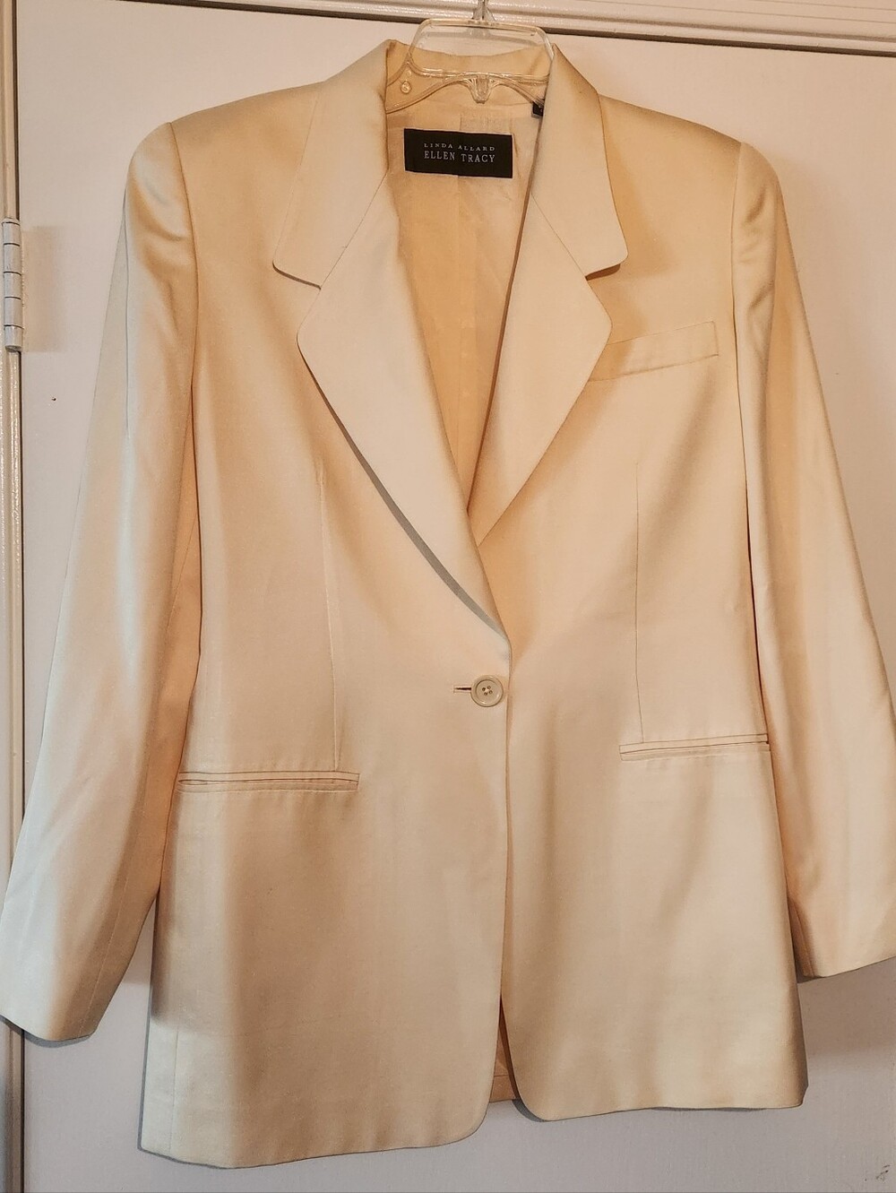 Linda Allard Ellen Tracy Pale Yellow/Cream 100% Silk Suit Sz 8 EUC $68
